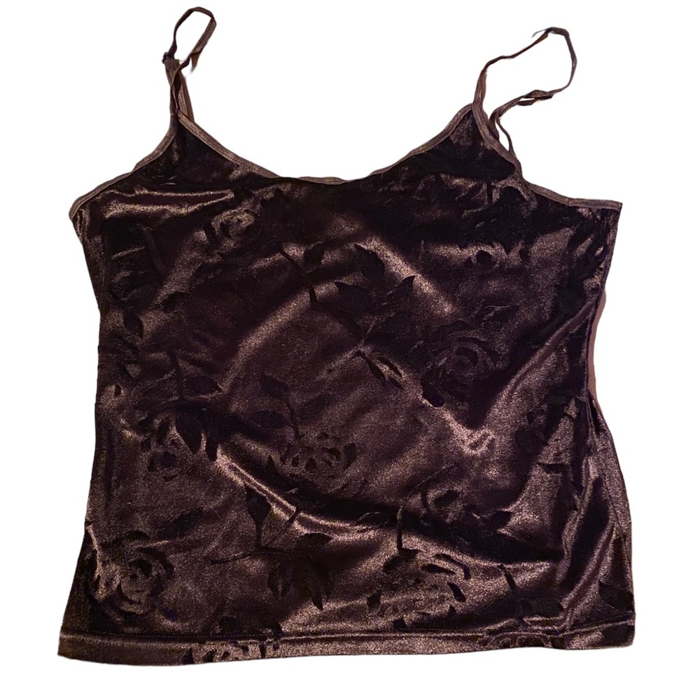 Thrifted 90s/Y2K Brown Velvet Rose Undershirt Size L